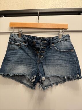 Lucky Brand Button Fly Women's Blue Denim Frayed Hem Shorts